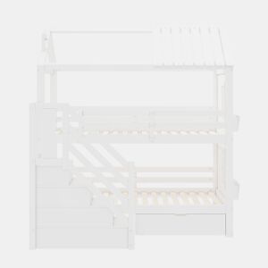 Beliche para crianças 90x200cm - com escada de arrumação + 2 gavetas + prateleiras - em madeira de pinho e MDF - Branco