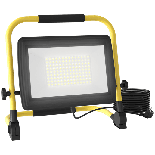 HOMCOM Projetor LED Recarregável com Cabeças e Suporte Ajustáveis 100W 8500 Lúmenes IP65 6500K Refletor LED Resistente à Intemperie Portátil com Pega para Interior e Exterior 35x20x32 cm Amarelo e Preto