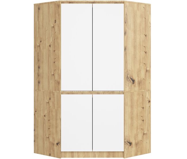 Armario esquinero akord s100 roble artisan 100 cm con 4 puertas y 6 estantes acabado en blanco 100x50x180 cm