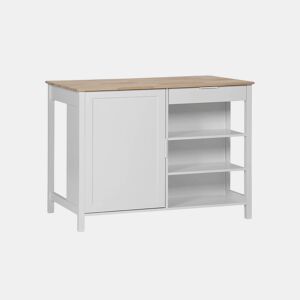 Ilha de cozinha 3 em 1, 5 prateleiras, 1 porta, 1 gaveta, Molene, Branco, 120x75x90 cm