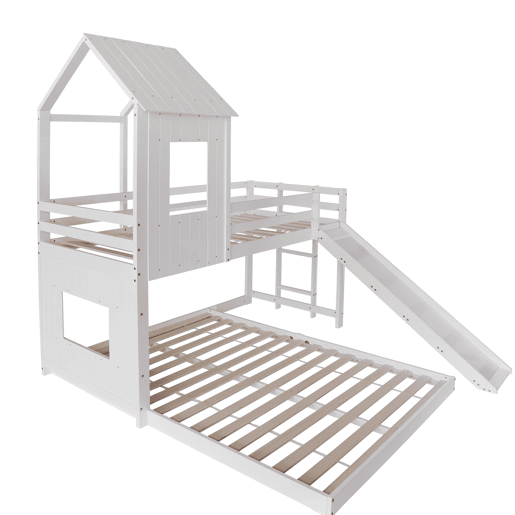 Beliche,cama-casa de madeira de pinho 90x200(140x200)cm,branco
