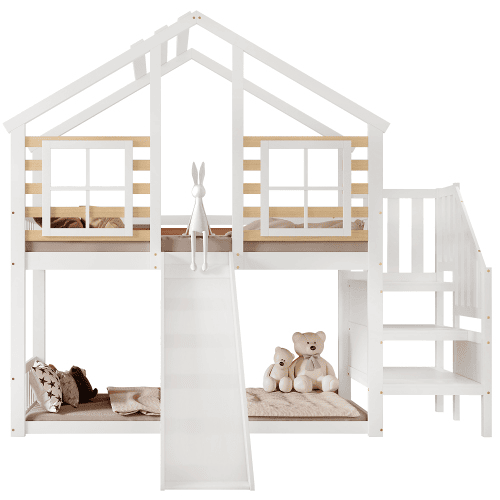 Beliche,cama-casa de madeira maciça 90x200cm,branco