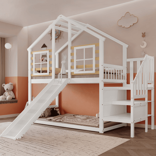 Beliche,cama-casa de madeira maciça 90x200cm,branco