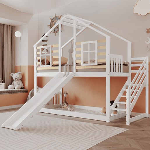 Beliche,cama-casa de madeira maciça 90x200cm,branco