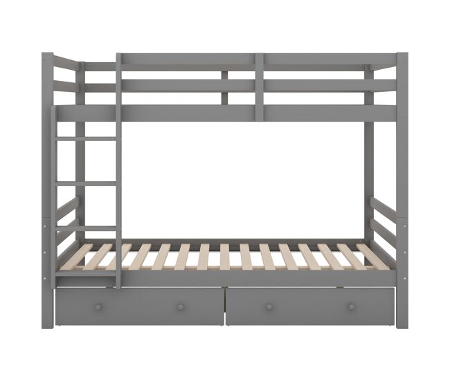 Litera de madera con cajones y escalera - 140x200cm - gris