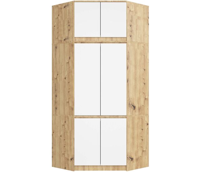 Armario esquinero con altillo akord s100 roble artisan 100 cm con 6 puertas y 9 estantes acabado en blanco 100x50x234 cm