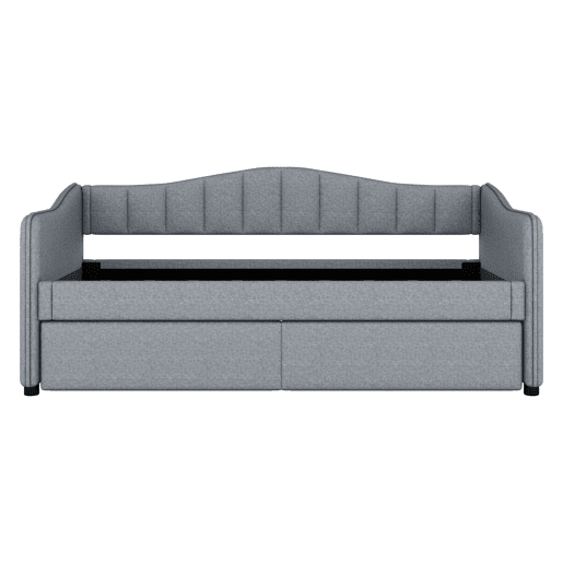 Cama divã com LED 90x200cm + cama com gavetão 90x190cm - estofo em tecido de linho - Cinzento (colchão não incluído)