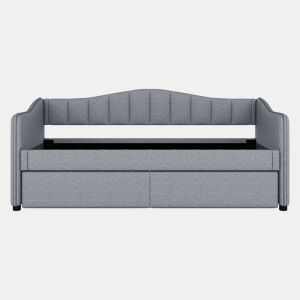 Cama divã com LED 90x200cm + cama com gavetão 90x190cm - estofo em tecido de linho - Cinzento (colchão não incluído)