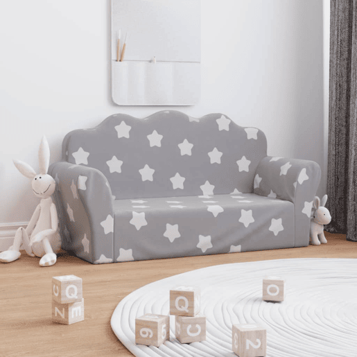 Sofá infantil - Sofá para crianças de 2 lugares c estrelas pelúcia cinzento-claro
