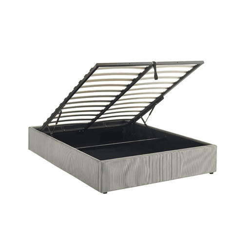 Cama com base de ripas 140cm, veludo canelado fino, Devon, Cinza, 204x148x32 cm