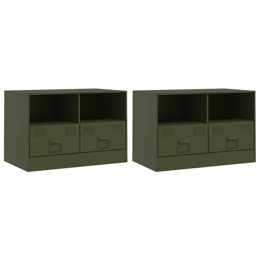 móveis de TV - Armários TV 2 pcs 67x39x44 cm aço verde azeitona