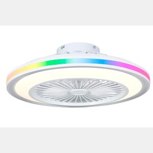 DUPI Ventilador de teto SLIM AIR RGB LED | Função verão e inverno | 6 velocidades | Controle remoto | Luminária de teto de 58 cm | Motor DC silencioso | Lâminas reversíveis | PVC | Branco