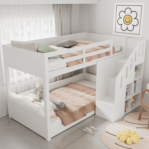 Beliche para crianças - 2x90x200 cm - com cacifo e gradeamento - Branco (sem colchão) Beliche para crianças - 2x90x200 cm - com cacifo e gradeamento - Branco (sem colchão)