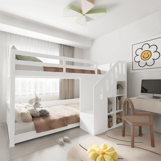 Beliche para crianças - 2x90x200 cm - com cacifo e gradeamento - Branco (sem colchão) Beliche para crianças - 2x90x200 cm - com cacifo e gradeamento - Branco (sem colchão)