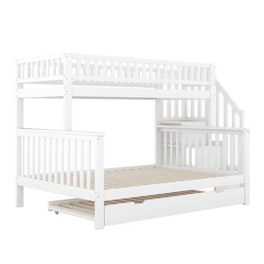 Beliche em madeira - 2x90x200cm + 140x200cm - com escada para arrumação - Branco
