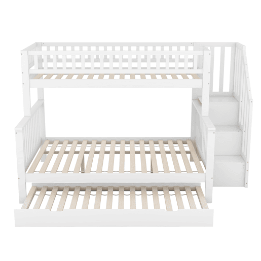 Beliche em madeira - 2x90x200cm + 140x200cm - com escada para arrumação - Branco