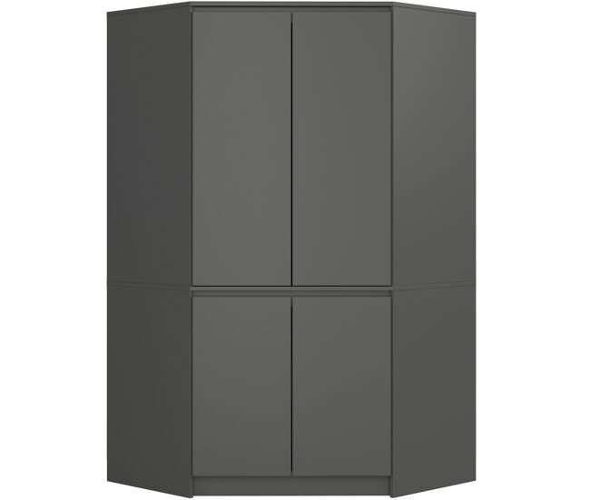 Armario esquinero akord s100 gris grafito 100 cm con 4 puertas y 6 estantes acabado en gris grafito 100x50x180 cm