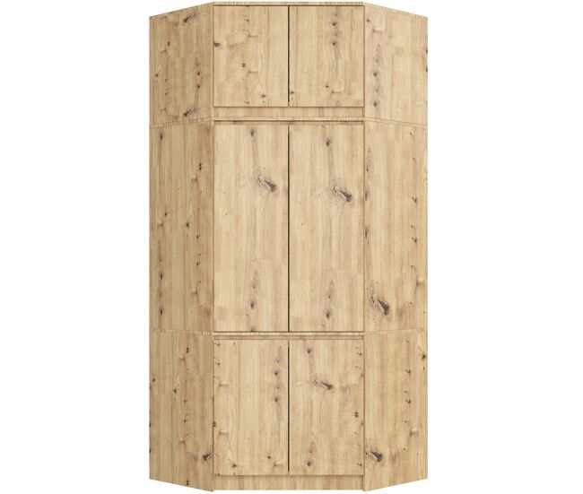 Armario esquinero con altillo akord s100 roble artisan 100 cm con 6 puertas y 9 estantes acabado en roble artisan 100x50x234 cm
