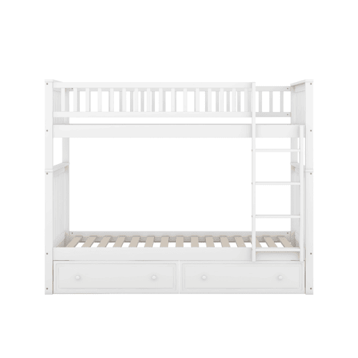 Beliche de madeira com gavetas e escada - 90x200cm - Branco Beliche de madeira com gavetas e escada - 90x200cm - Branco