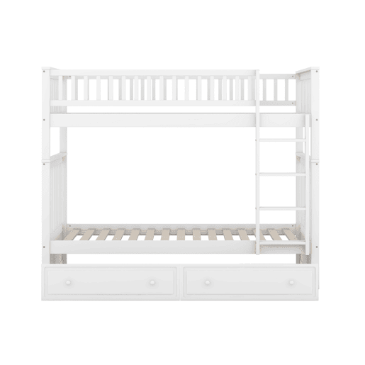 Beliche de madeira com gavetas e escada - 90x200cm - Branco Beliche de madeira com gavetas e escada - 90x200cm - Branco