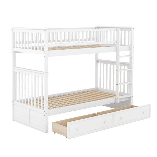 Beliche de madeira com gavetas e escada - 90x200cm - Branco Beliche de madeira com gavetas e escada - 90x200cm - Branco
