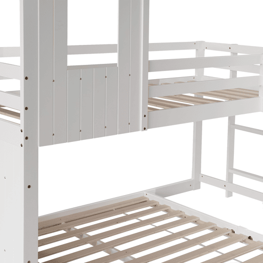 Beliche para crianças com escorrega e escada - 90x200 cm + 140x200 cm - em madeira de pinho e MDF - Branco