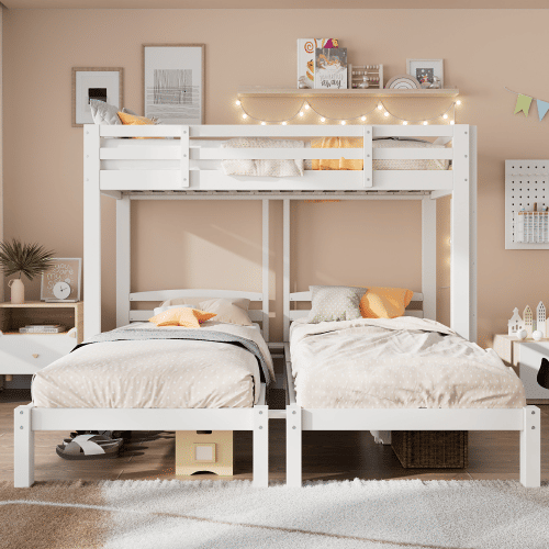 Beliche triplo de madeira maciça 90x200cm,branco Beliche triplo de madeira maciça 90x200cm,branco