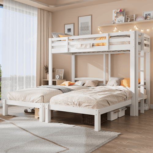 Beliche triplo de madeira maciça 90x200cm,branco Beliche triplo de madeira maciça 90x200cm,branco