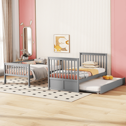 Beliche 2x90x200cm com cama de rodízio 90x190cm - com corrimão e escada - Cinzento