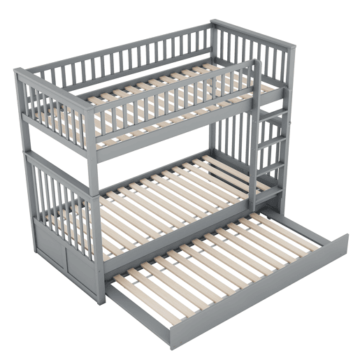 Beliche 2x90x200cm com cama de rodízio 90x190cm - com corrimão e escada - Cinzento