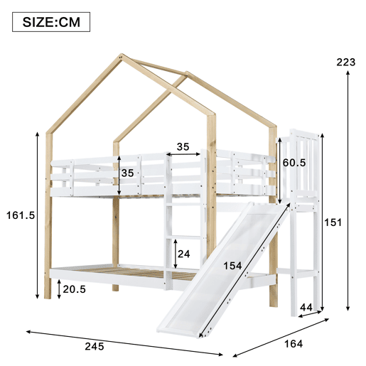 Beliche,cama-casa de madeira maciça 90x200cm com 2 gavetas,branco+natural Beliche,cama-casa de madeira maciça 90x200cm com 2 gavetas,branco+natural