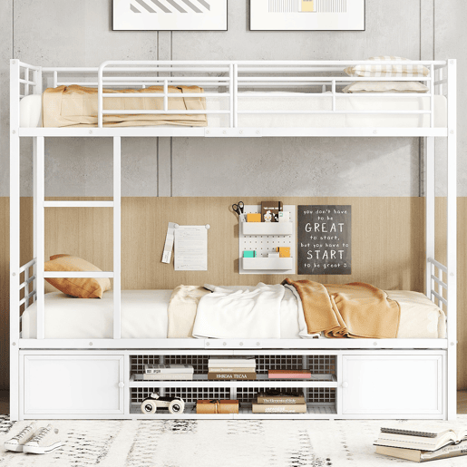 Beliche de ferro 90x200 cm - com sapateira e escada - Branco