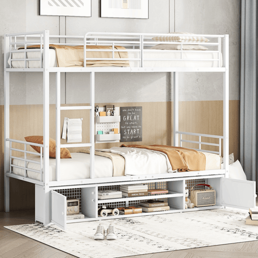 Beliche de ferro 90x200 cm - com sapateira e escada - Branco