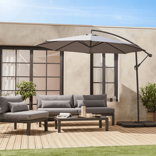 Guarda-sol redondo offset 350cm, Hardelot, Cinza, 350x350x250 cm