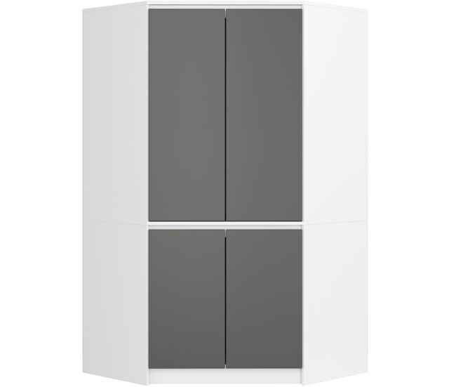 Armario esquinero akord s100 blanco 100 cm con 4 puertas y 6 estantes acabado en gris grafito 100x50x180 cm