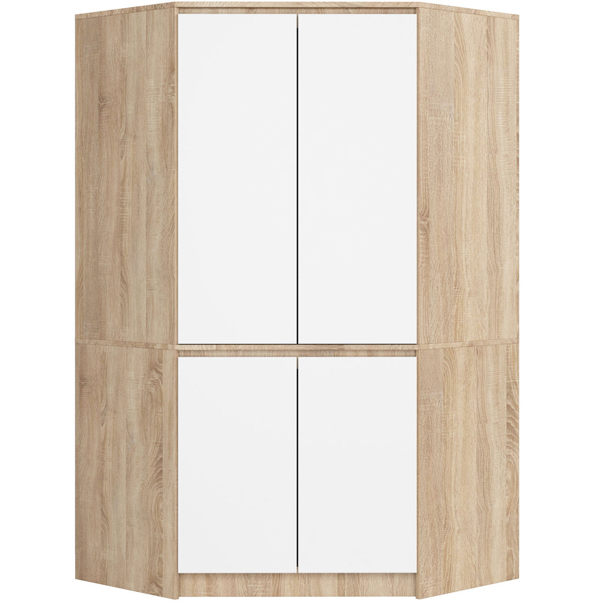 Armario esquinero akord s100 roble sonoma 100 cm con 4 puertas y 6 estantes acabado en blanco 100x50x180 cm