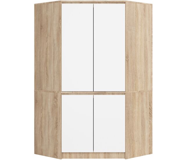 Armario esquinero akord s100 roble sonoma 100 cm con 4 puertas y 6 estantes acabado en blanco 100x50x180 cm