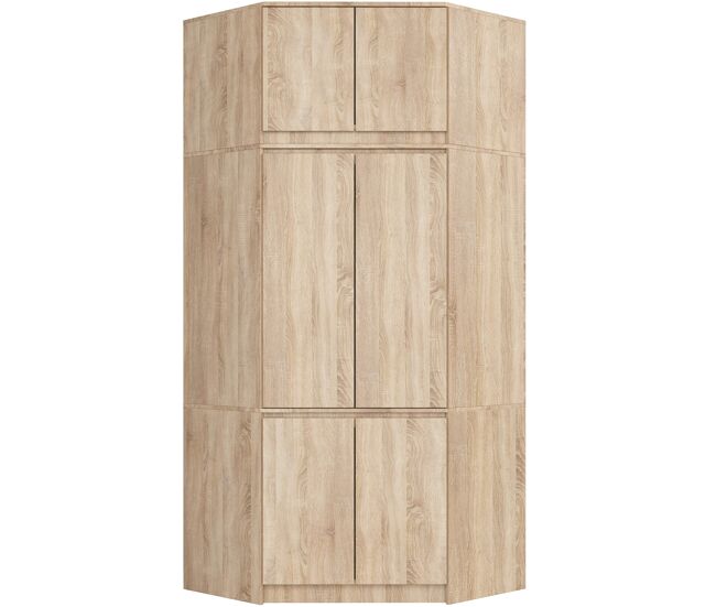 Armario esquinero con altillo akord s100 roble sonoma 100 cm con 6 puertas y 9 estantes acabado en roble sonoma 100x50x234 cm