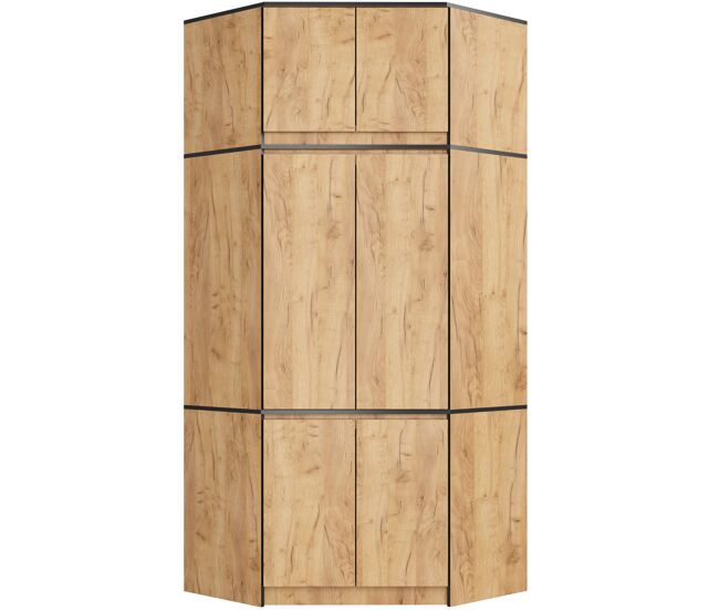 Armario esquinero con altillo akord s100 roble craft 100 cm con 6 puertas y 9 estantes acabado en roble craft 100x50x234 cm