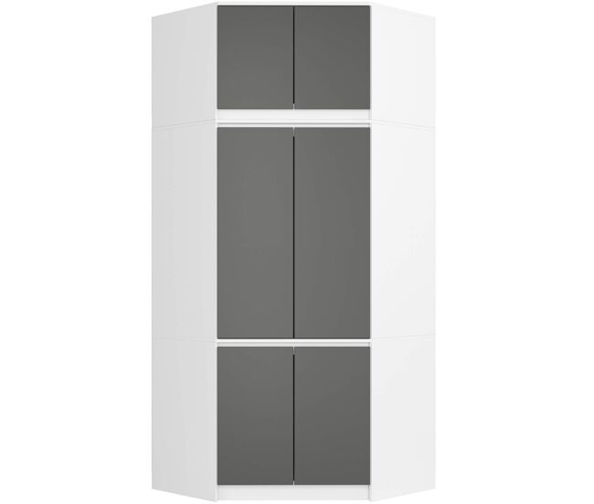 Armario esquinero con altillo akord s100 blanco 100 cm con 6 puertas y 9 estantes acabado en gris grafito 100x50x234 cm