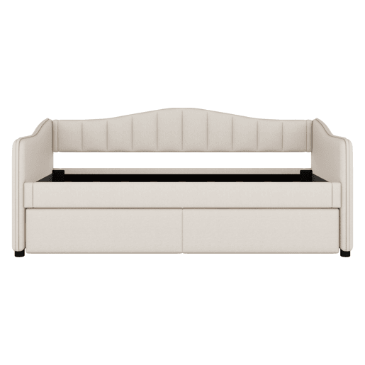 Cama divã com LED 90x200cm + cama com gavetão 90x190cm - estofo em tecido de linho - Bege (colchão não incluído)