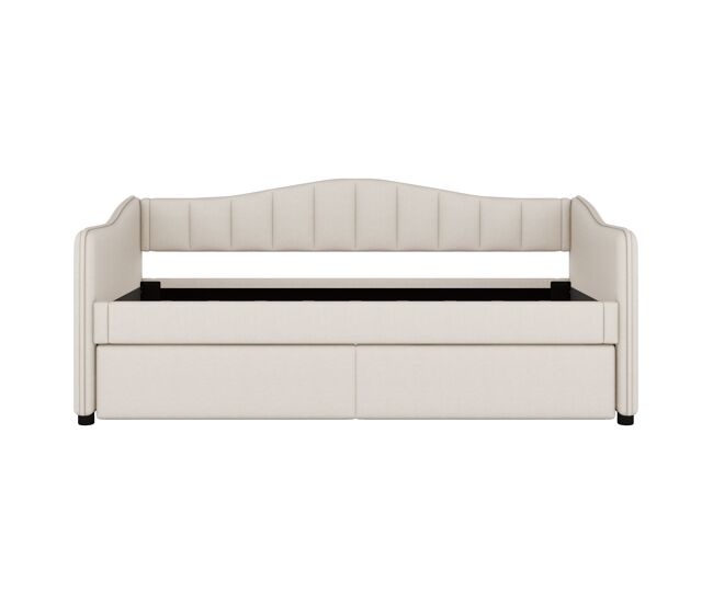 Diván cama con led 90x200cm + cama nido 90x190cm - tapizado en tela de lino - beige (colchón no incluido)