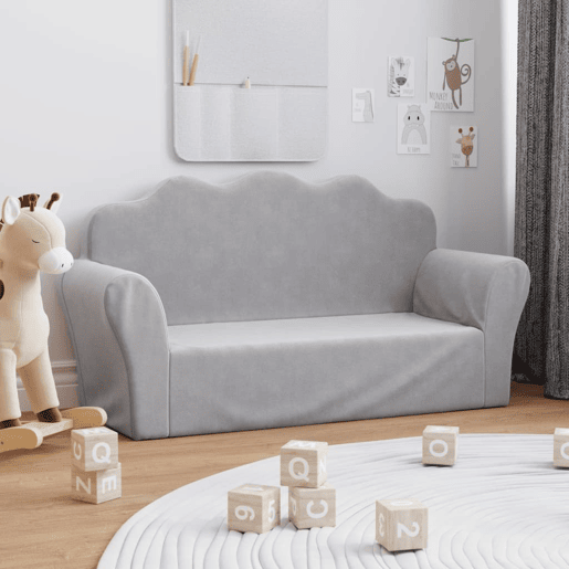 Sofá infantil - Sofá para crianças de 2 lugares pelúcia macia cinzento-claro