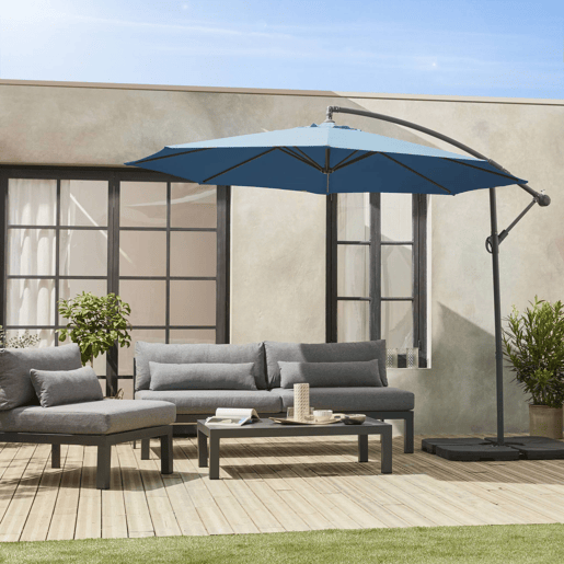 Guarda-sol redondo offset 350cm, Hardelot, Azul esverdeado, 350x350x250 cm