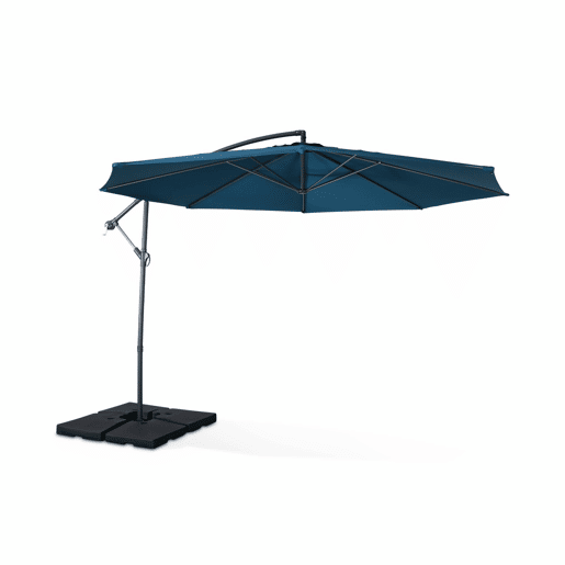 Guarda-sol redondo offset 350cm, Hardelot, Azul esverdeado, 350x350x250 cm