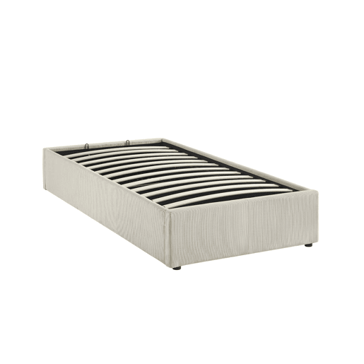 Cama com base de ripas 90cm, veludo canelado fino, Devon, Branco, 203x97x32 cm