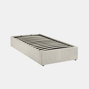 Cama com base de ripas 90cm, veludo canelado fino, Devon, Branco, 203x97x32 cm
