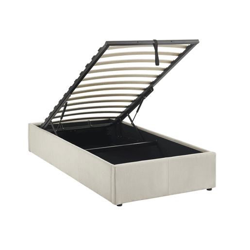 Cama com base de ripas 90cm, veludo canelado fino, Devon, Branco, 203x97x32 cm