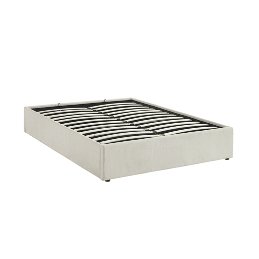 Cama com base de ripas 140cm, veludo canelado fino, Devon, Branco, 204x148x32 cm