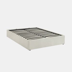 Cama com base de ripas 140cm, veludo canelado fino, Devon, Branco, 204x148x32 cm